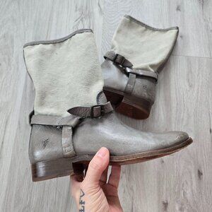 Frye | 'Melissa' gray monochrome leather motorcycle boots | WMS 6.5
